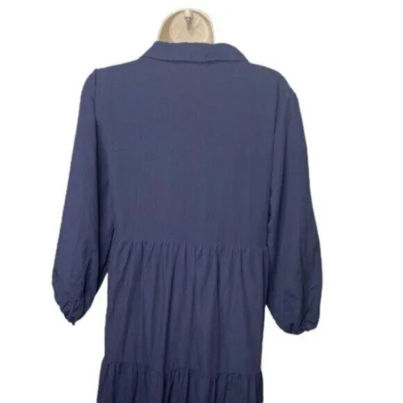 Pomander Place Navy Mabel Tiered Maxi Dress NWT Size L Puff Sleeve - Picture 9 of 11
